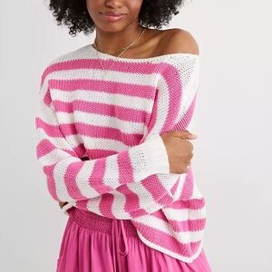 Aerie Pink Stripe Off-The-Shoulder Sweater XS